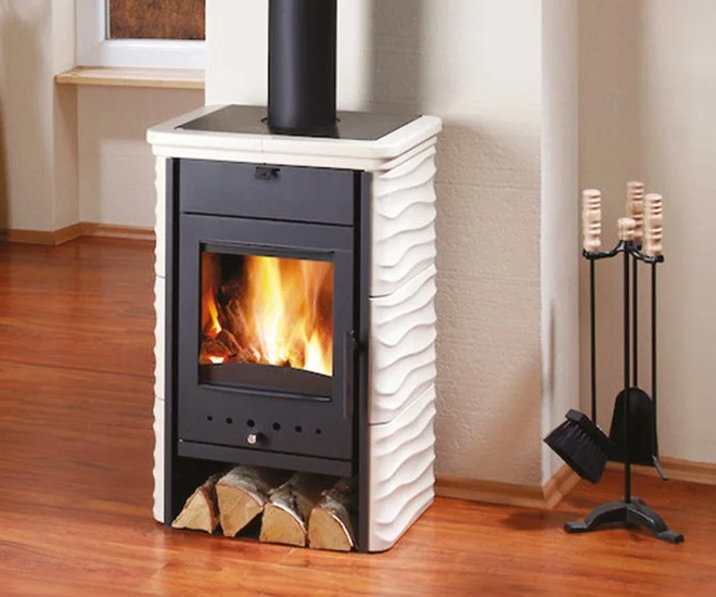 Wood-burning stove with logs