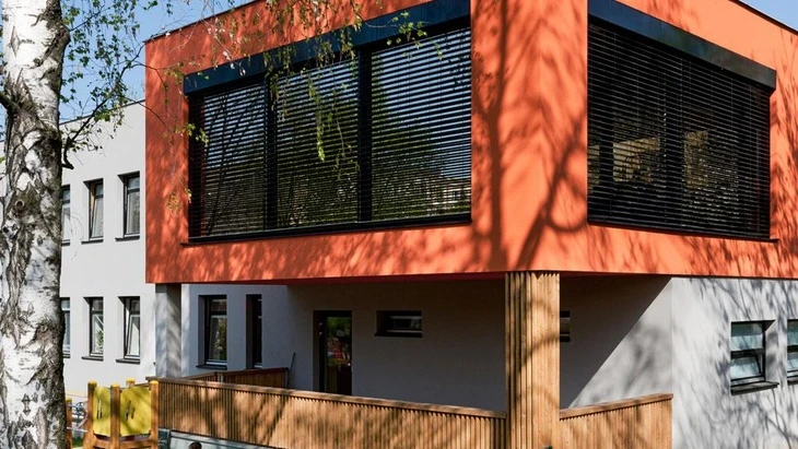 Modern house with window blinds