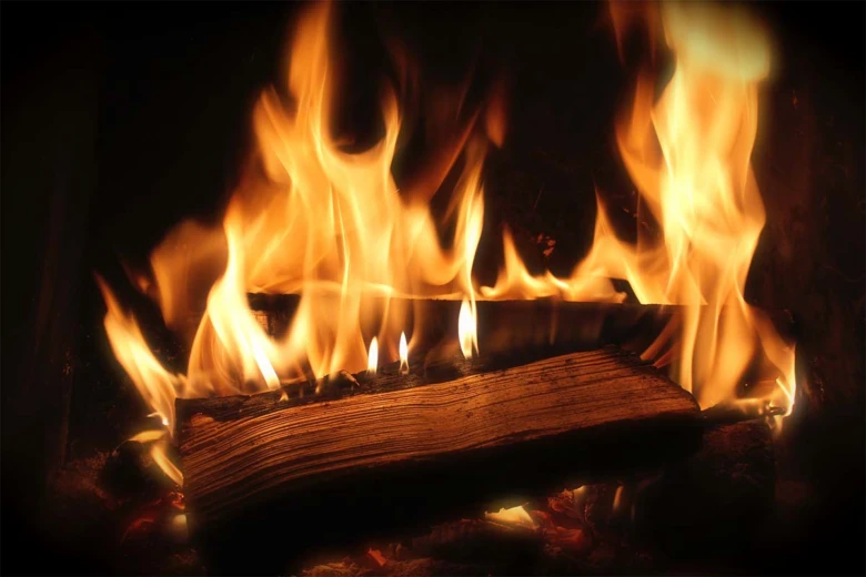 Burning wood in fireplace