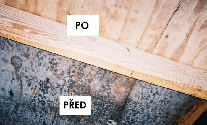 Porovnání dřevěného prkna před a po úpravě pro altán.