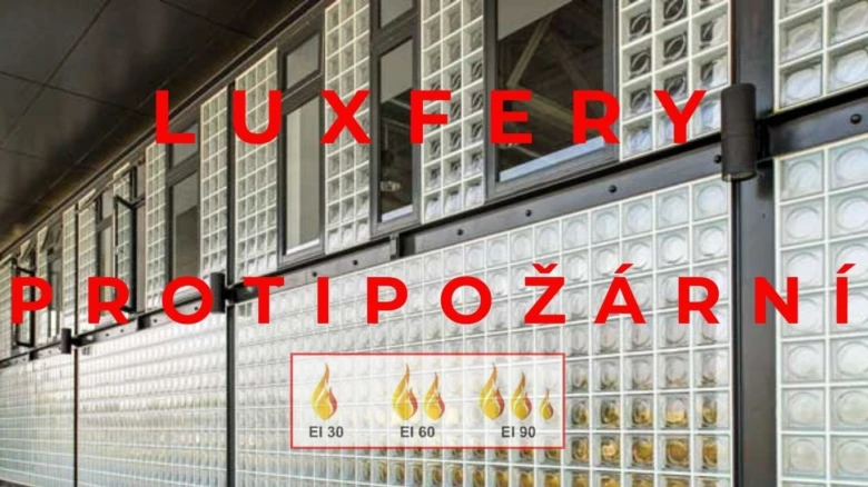Stěna z protipožárních skleněných bloků značky LUXFERY s certifikací EI