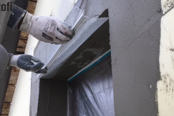 Instalace špalety kolem okna při zateplování fasády.