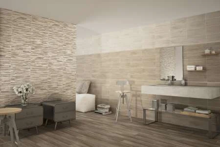 Bathroom with wood-effect tiles