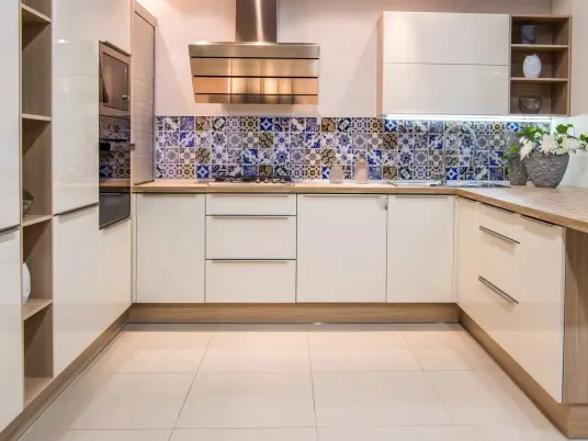Modern kitchen with wood accents